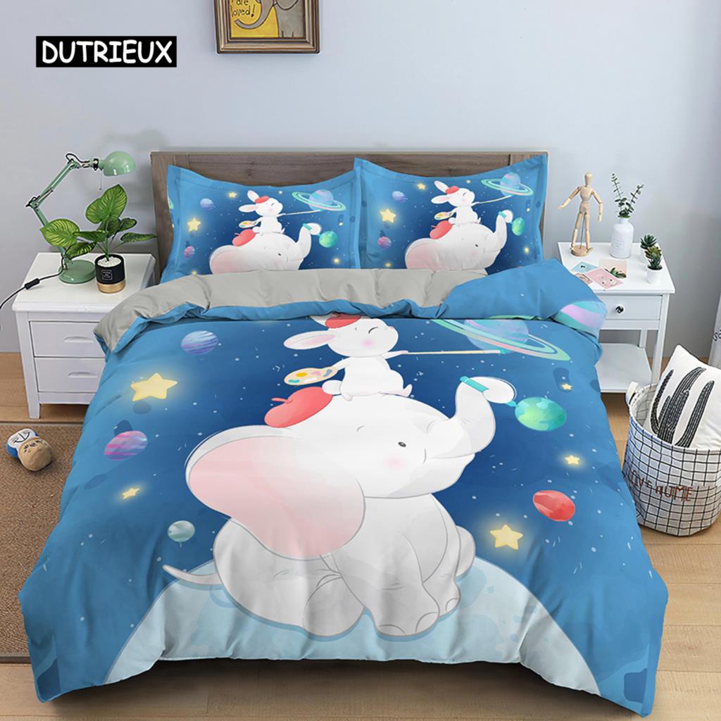 

Комплект постельного белья с рисунком животных из мультфильмов, панда, луна, звезды, комплект постельного белья для детей, односпальное постельное белье размера «queen-size», пододеяльник из микрофибры EU single(135x200cm)