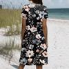 Short Sleeve Boho Dress For Women Casual Loose Fit Sundress Print Round Neck Dress With Pockets