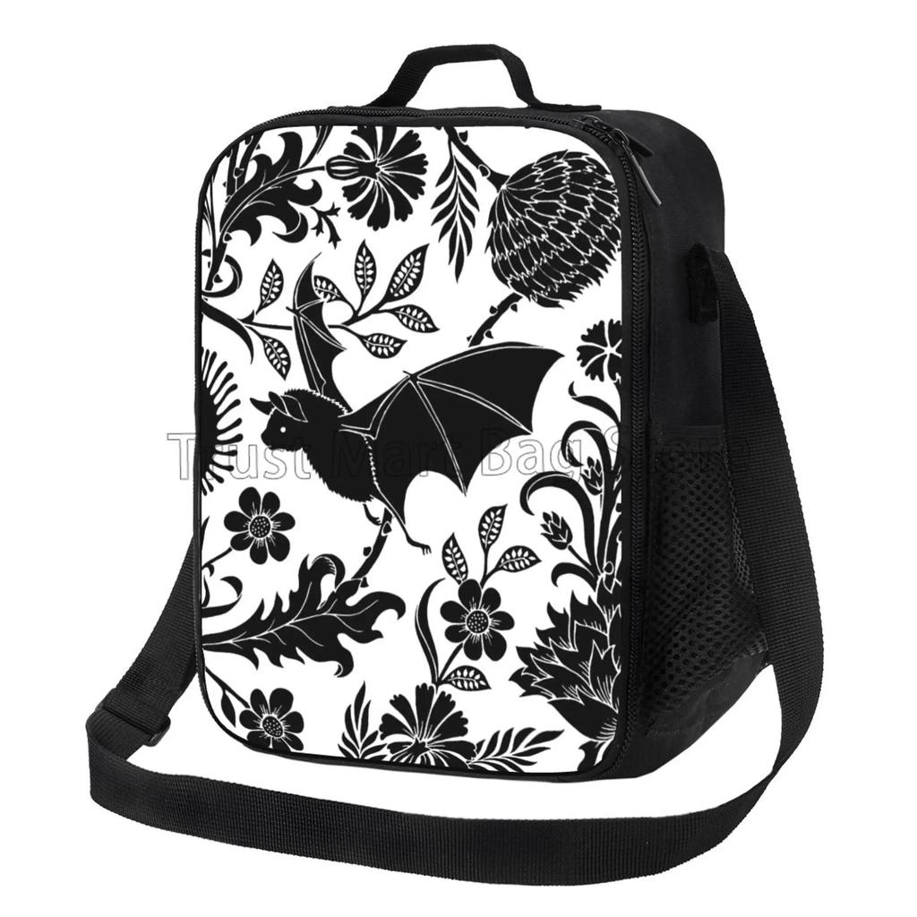 Halloween Bats Goth Insulated Lunch Bag Thermal Meal Tote with Adjustable Strap Reusable Cooler Bento Bag for Travel Work Picnic