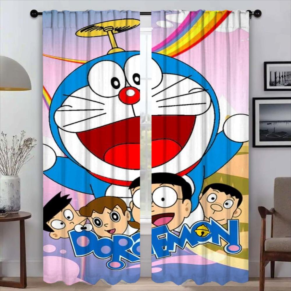Doraemon Zasłona Zaciemniająca do Pokoju 2 Panele Zasłony Wnętrza Domu Tiul do Sypialni Dekoracja Halloween Przegroda Żaluzje Salon