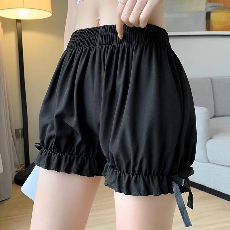 Damen Spitze Kurze Höschen Imitation Seide Rüschen Pumphose Anti-Exposition Sicherheitshose Lolita Satin Knickers Shorts Kleid Pettipant