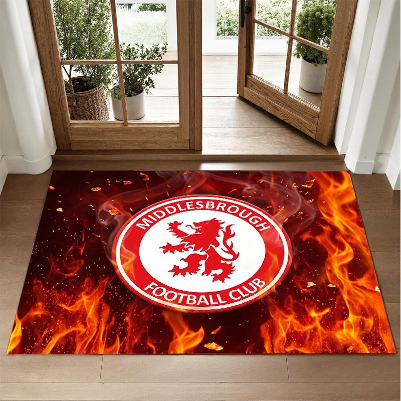 Middlesbrough Football Design Crystal Velvet Rug Soft Decorative Mat for Bedroom Entrance