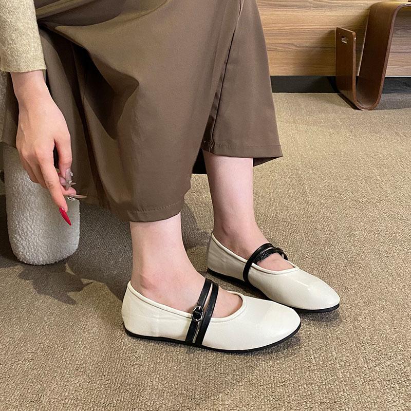 Fashion Luxury Footwear Female Buckle Strap Ladies Mary Janes Flats Shallow Shoes Fashion Round Toe Women Flats Lolita Shoes