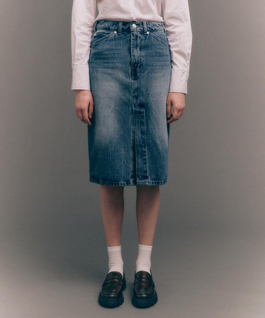 Seteo (W) Maradi Denim Midi Skirt Crinkle Washed Blue