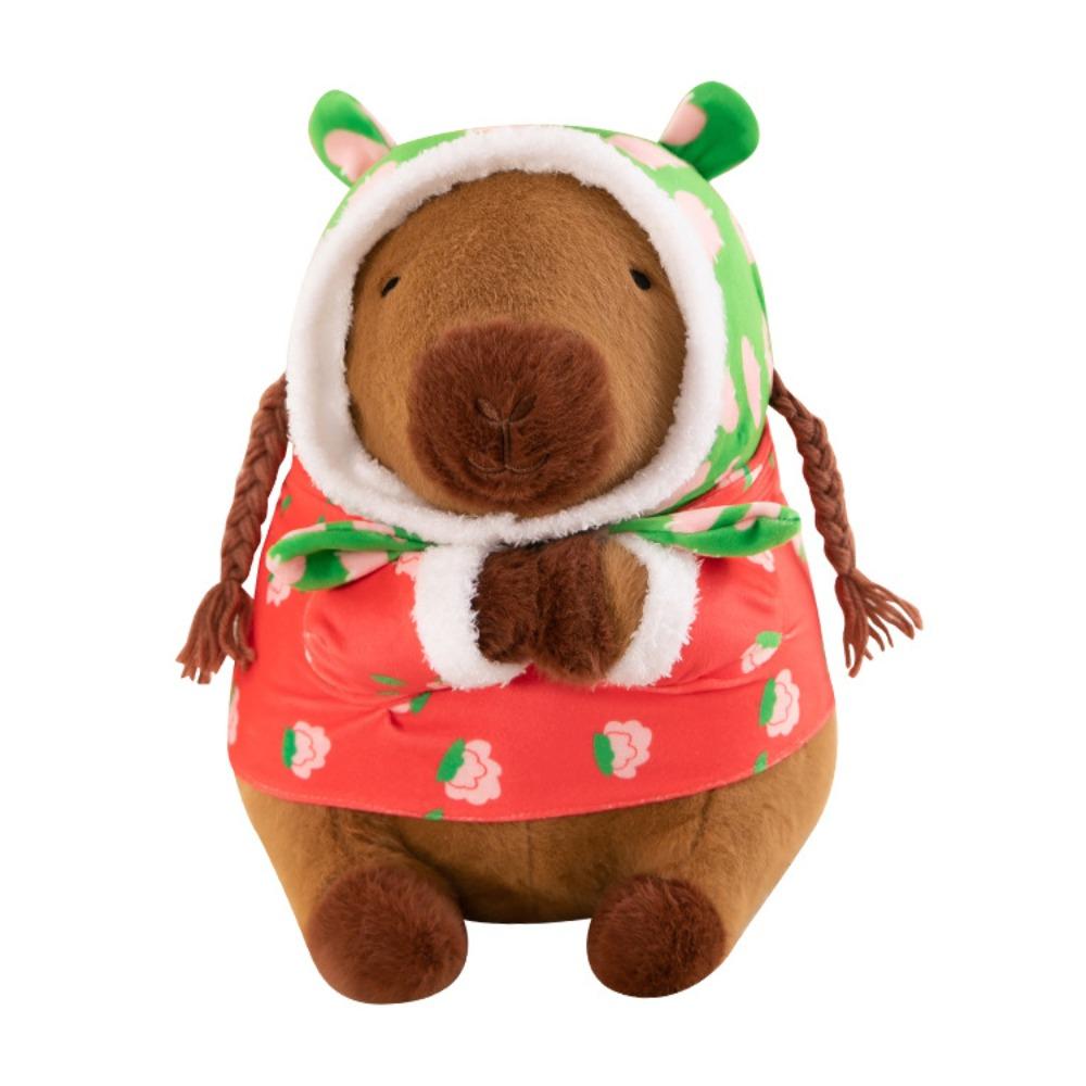 Red Cotton Coat Capybara Plush Toy Cartoon Capybara Fluffty Doll Capybara Plush Doll  Birthday Gift