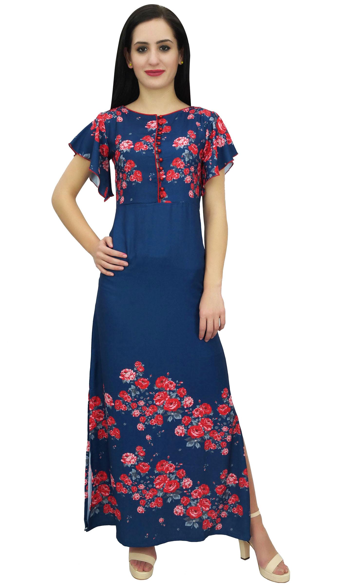 

Жіноче чорне квіткове максі-сукня з рукавами Bimba Літній одяг Georgette-14 8 темно-синього кольору