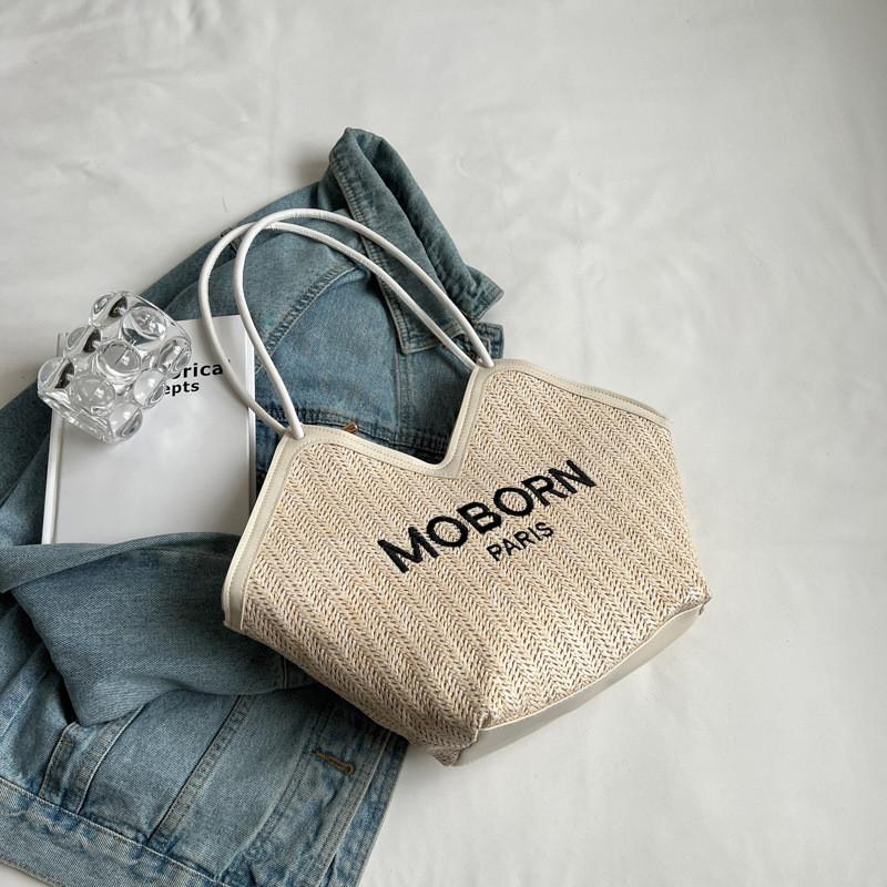 

Модна плетена сумка-тоут на літо 2023 Стильна та містка сумка через плече для щоденного використання бежевий