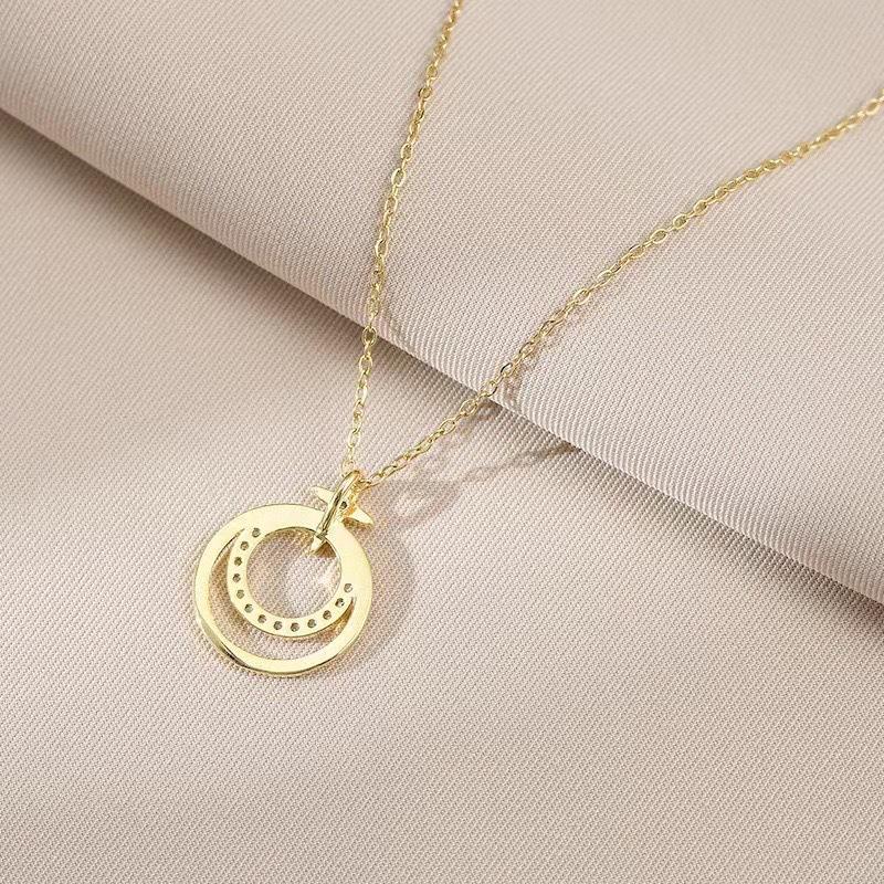 Double Ring Tetragonal Star Necklace Women'S Light Luxury Niche Design High Sense Versatile Round Pendant Collarbone Chain Jewelry Quality