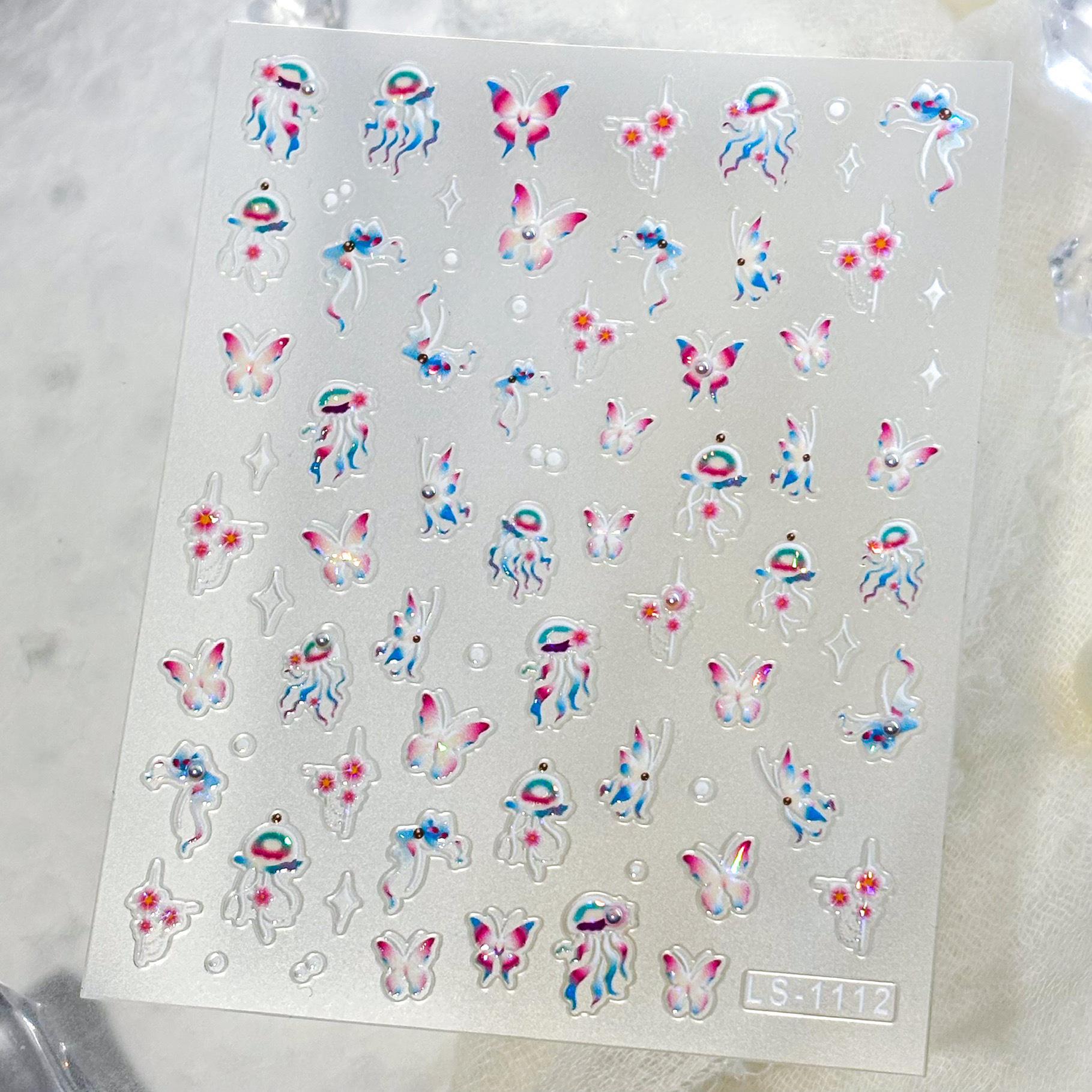 Crystal & Pearl Iridescent Butterfly Nail Stickers