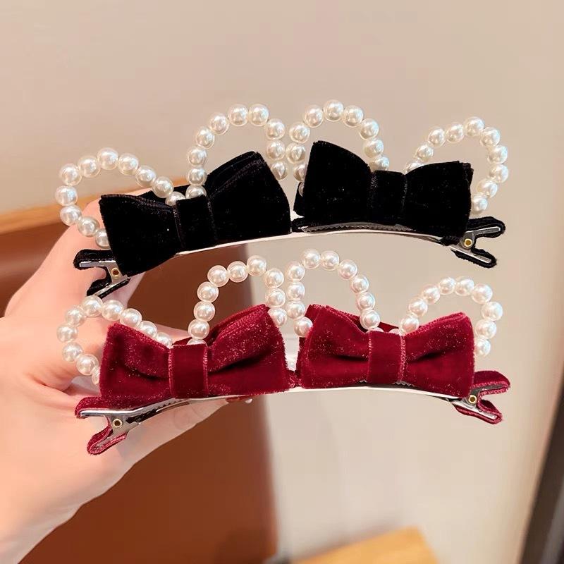 2pcs/set Double-Sided Bow Hair Clips with 3D Bunny Ears Baby Girl Duckbill Clips Cute Hairpins for Toddlers Hair Accessories