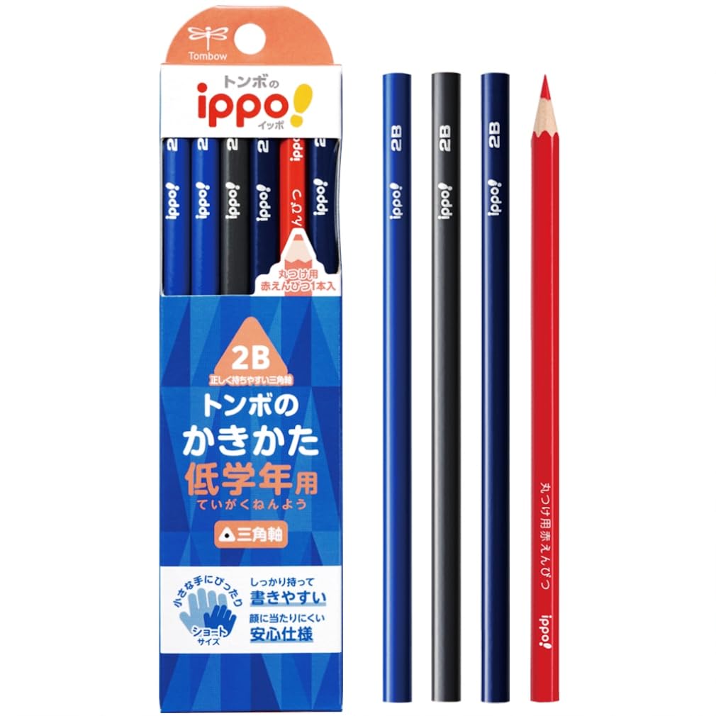 Tombow Pencil Triangular Pencil 2B red pencil Triangular barrel helps develop correct grip ippo writing practice for lower elementary grades Navy (1