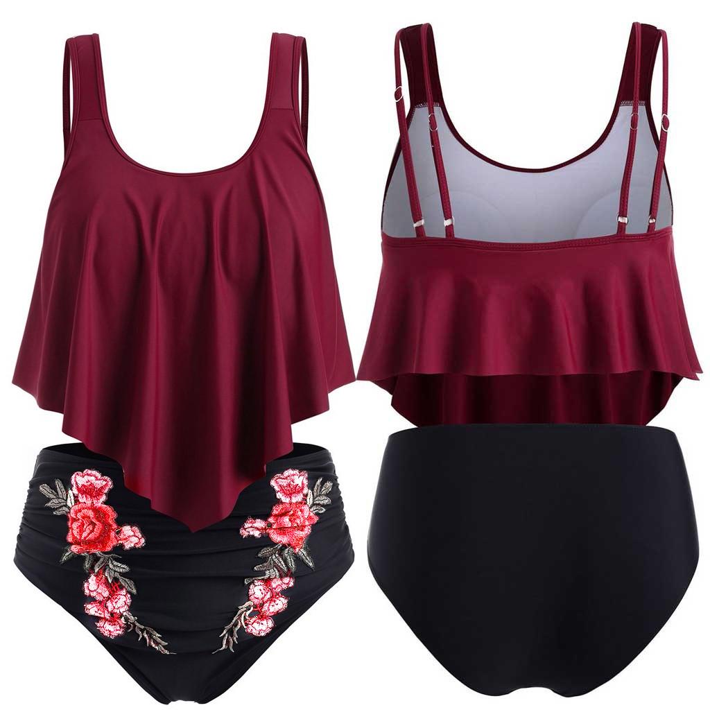 

Женский купальник-бикини с мягкой подкладкой и принтом большого размера размера «пуш-ап» XL винный