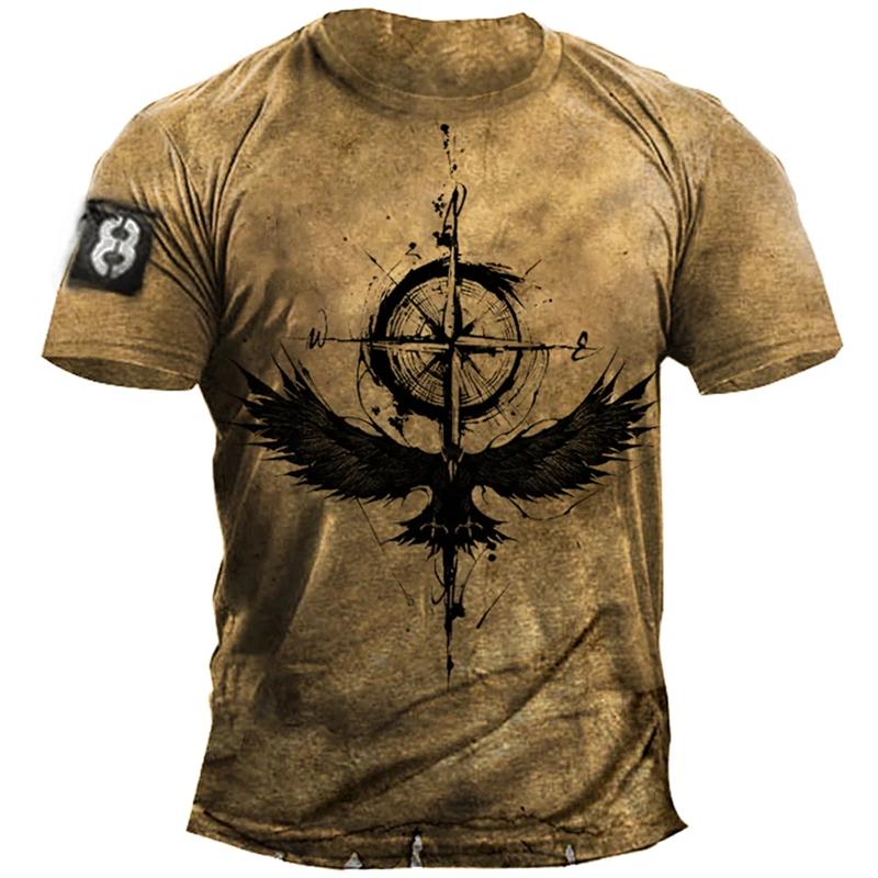 Vintage Compass Pattern T-Shirt For Men Navigation Map 3D Printed Tees Summer Fashion Casual Loose Street Tops O-Neck T Shirts