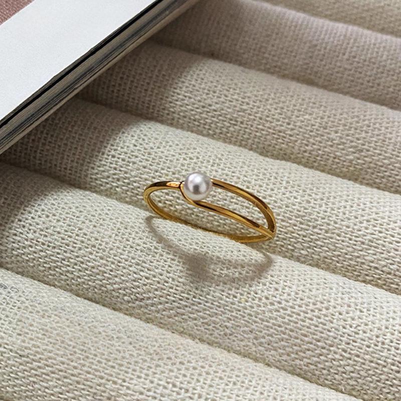 Korean Temperament Exquisite Ins Style Ring, Fashionable Design Sense Freshwater Pearl Fine Ring Jewelry Does Not Fade