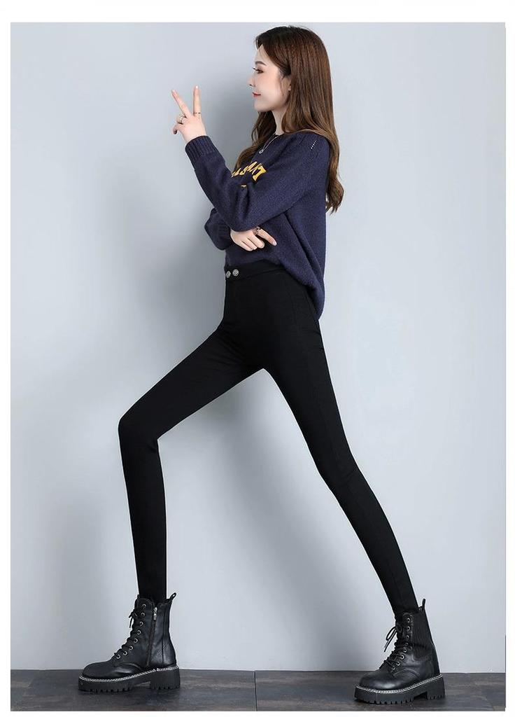 Plus Velvet High Waist Slimming Black Leggings - Women's 2025 Versatile Pencil Pants