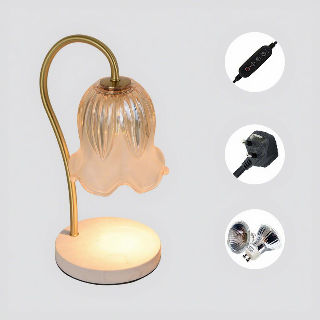 Lily Valley Postmodern Brass Table Lamp Scented Melting Wax Aromatherapy Ambient Light Luxury Candle Holder Timer for Bedroom