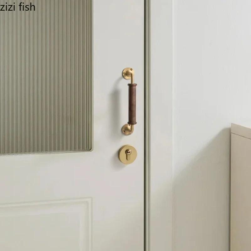 Walnut Wood Brass Handle Retro Door Handles Furniture Handle Cabinet Handles Solid Wood Handle Home Door Hardware Accessories