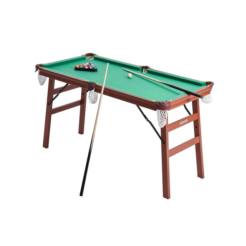 Folding Pool Table, 140cm Portable Billiards Tables, Foldable Space-Saving Entertainment Game Set Includes Ball, Cue, Rack, Chalk, Brush, Brown with