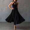 European and American retro elegant and sexy black backless neck collar A-length dress women's clothing