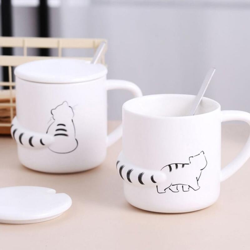 3D Cat Tail Mug Gift Set 2P Newlywed Cup Bored and absentminded