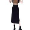 Gefalteter High-Waist A-Linien Bodycon Midi-Rock mit Schlitz für Damen 2025