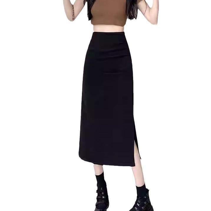 Gefalteter High-Waist A-Linien Bodycon Midi-Rock mit Schlitz für Damen 2025