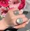 Lychee Frozen White Chalcedony Water Drop Gemstone Ring, Water Spirit, Water Spirit, Plated With 18K Gold, High Ice Egg Surface Zircon Ring.