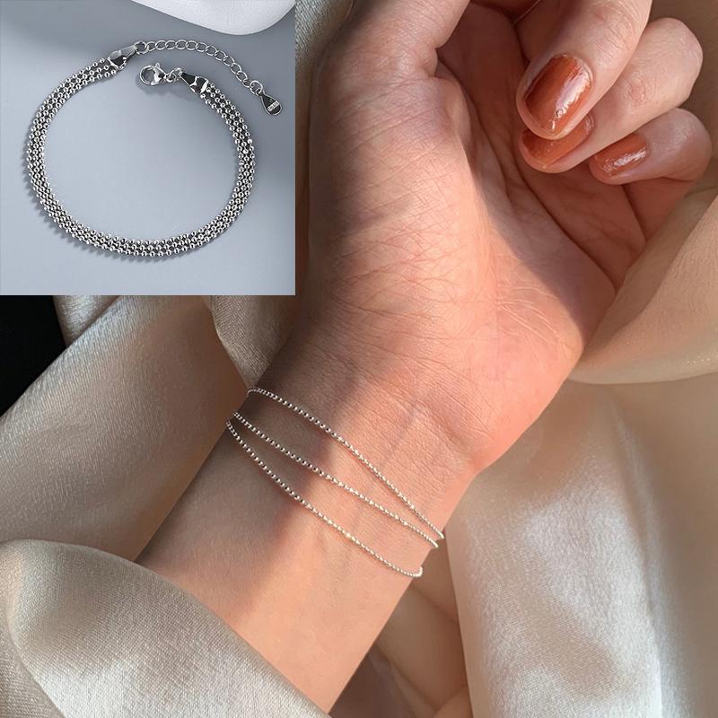 925 Silver Three-Layer Chain Circle Bracelet For Women Simple Exquisite Gift Wedding Accessories