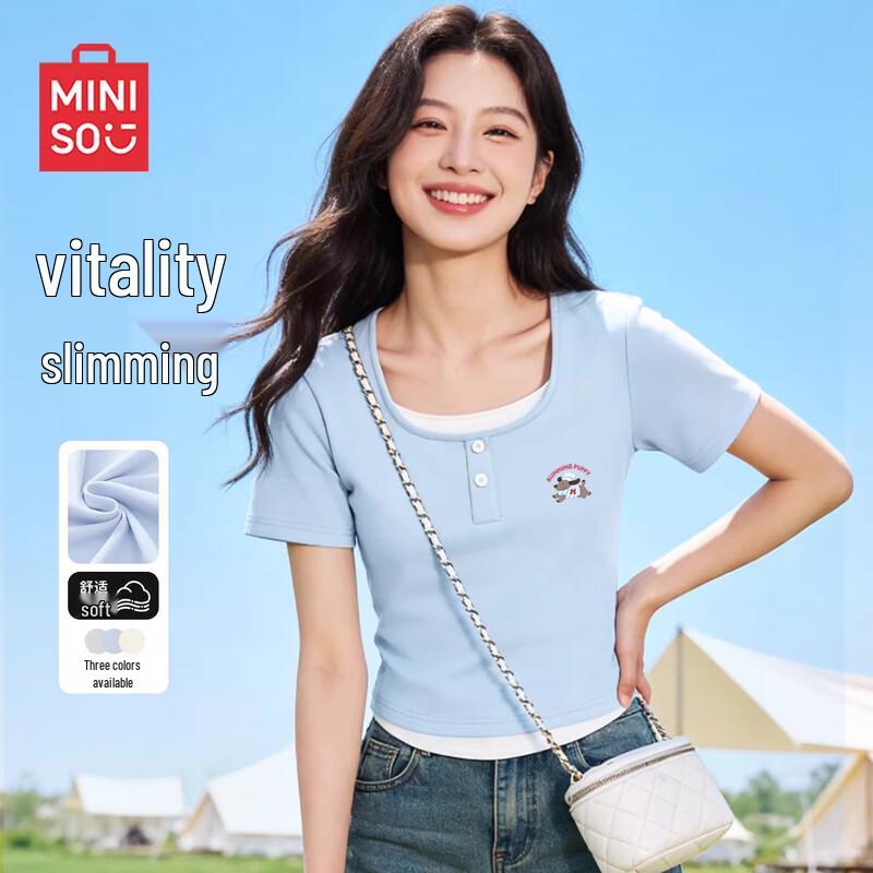MINISO Women s Slim-Fit Short Sleeve T-Shirt M