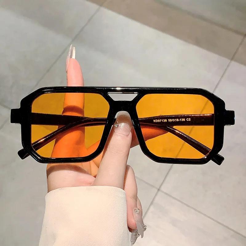 Fashion Retro Double Bridge Sun Glasses for Women Ins Vintage Square UV400 Sunglasses Eyewear Men Classic Ins Goggle Shades