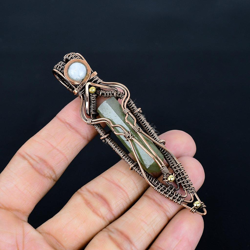 Prehnite Jewelry, 999 Copper Wire Wrapped Pendant Handmade Gemstone Jewelry, Gifts For Wife Brand New Pendant