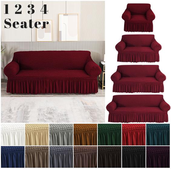High Elastic Bubble Grid Sofa Cover 1/2/3/4 With Skirt Hem, All Season Universal Pet Anti Dirt Seersucker Sofa Cover