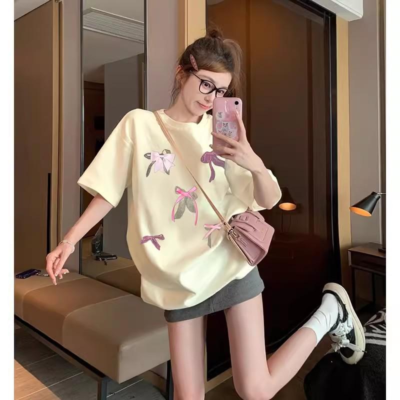 Bow-sleeved Short-sleeved T-shirt Women's Summer Small Sweet All-match Fashion Top