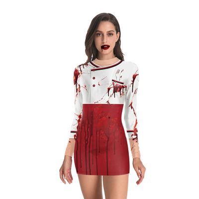Hot-selling Halloween Costumes, Digitally Printed Spider Slim-fitting Long-sleeved Dress for Women