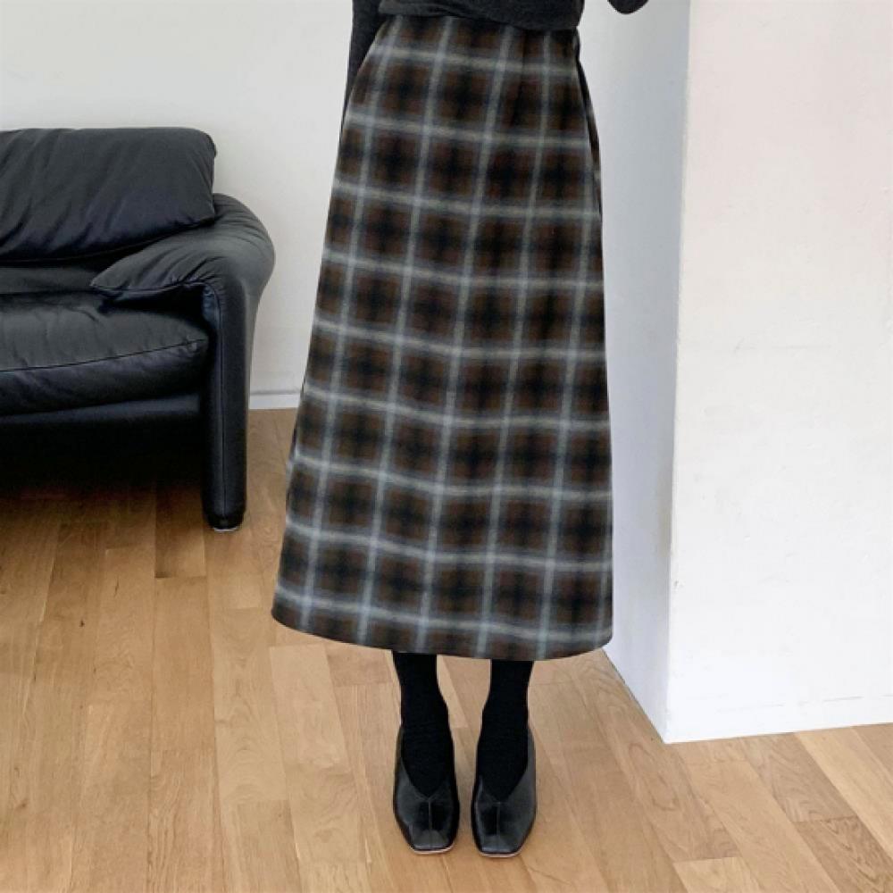New Arrivals Open Run Women Classic Rayon Check Long Skirt