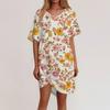 Women's Summer Casual Floral Printed Hem Knotted Short Sleeve Dresses