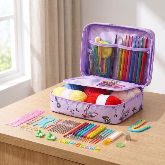 DIY Lace Blanket Weaving Tools 59Pcs/Set Crochet Kit, Ergonomic Hooks Yarn Accessories Set Knitting Supplies for Beginners with Storage Bag, Complete