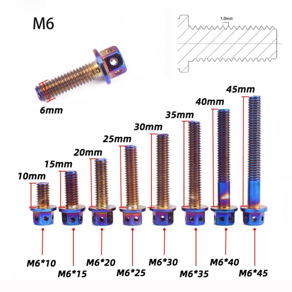 High Quality M6 Titanium Bolt With Drilled Holes Blue Hex Head Screws 10/15/20/25/30/35/40/45/50/60 Titanium Screws Motorcycle