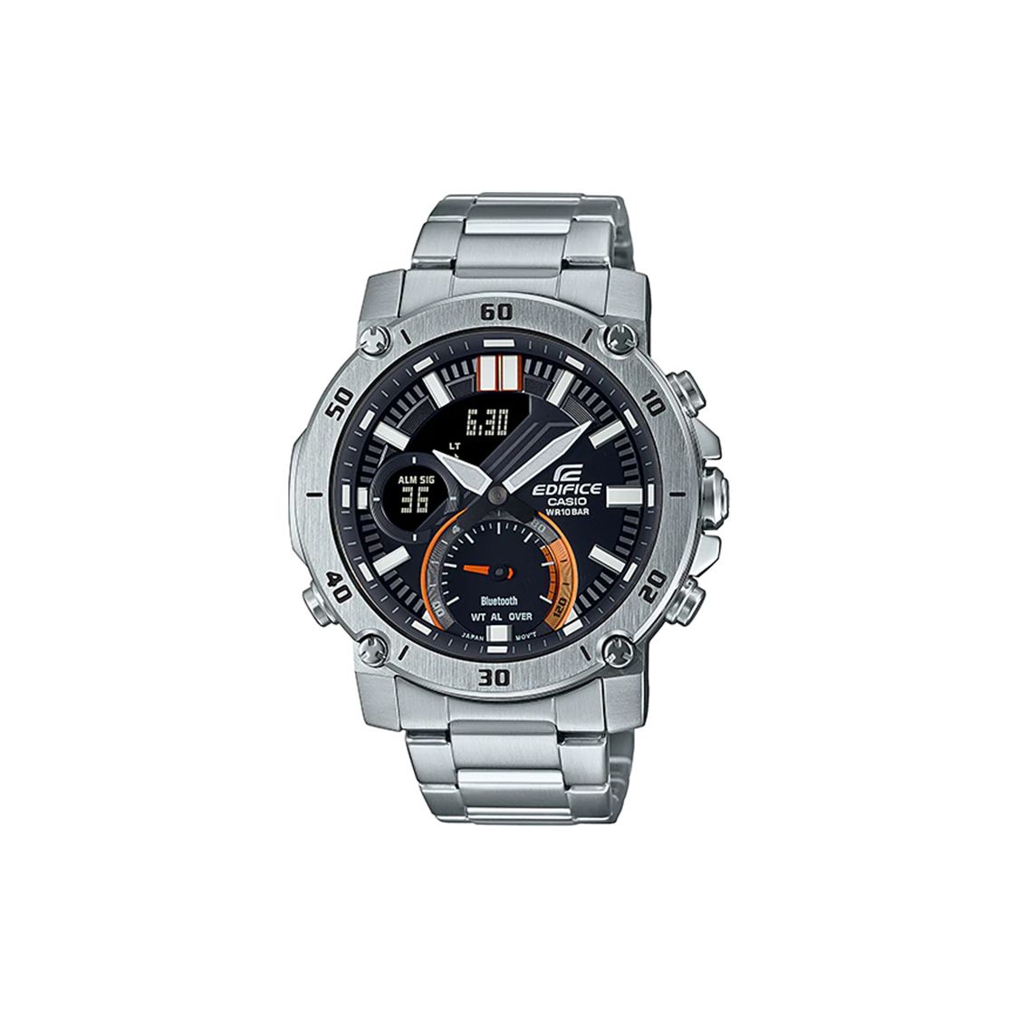 

Casio Edifice Dark Heart 20th Anniversary Limited Bluetooth Connection Mobile Finder LED Light Quartz Movement Stainless Steel Strap ECB-20YD-1A Black Dial Silver Strap