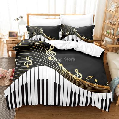 Black White 3d Music Note Bedding Set Duvet Cover Sets Comforter Bed Linen Twin Queen King Single Size Musical Instrument Piano