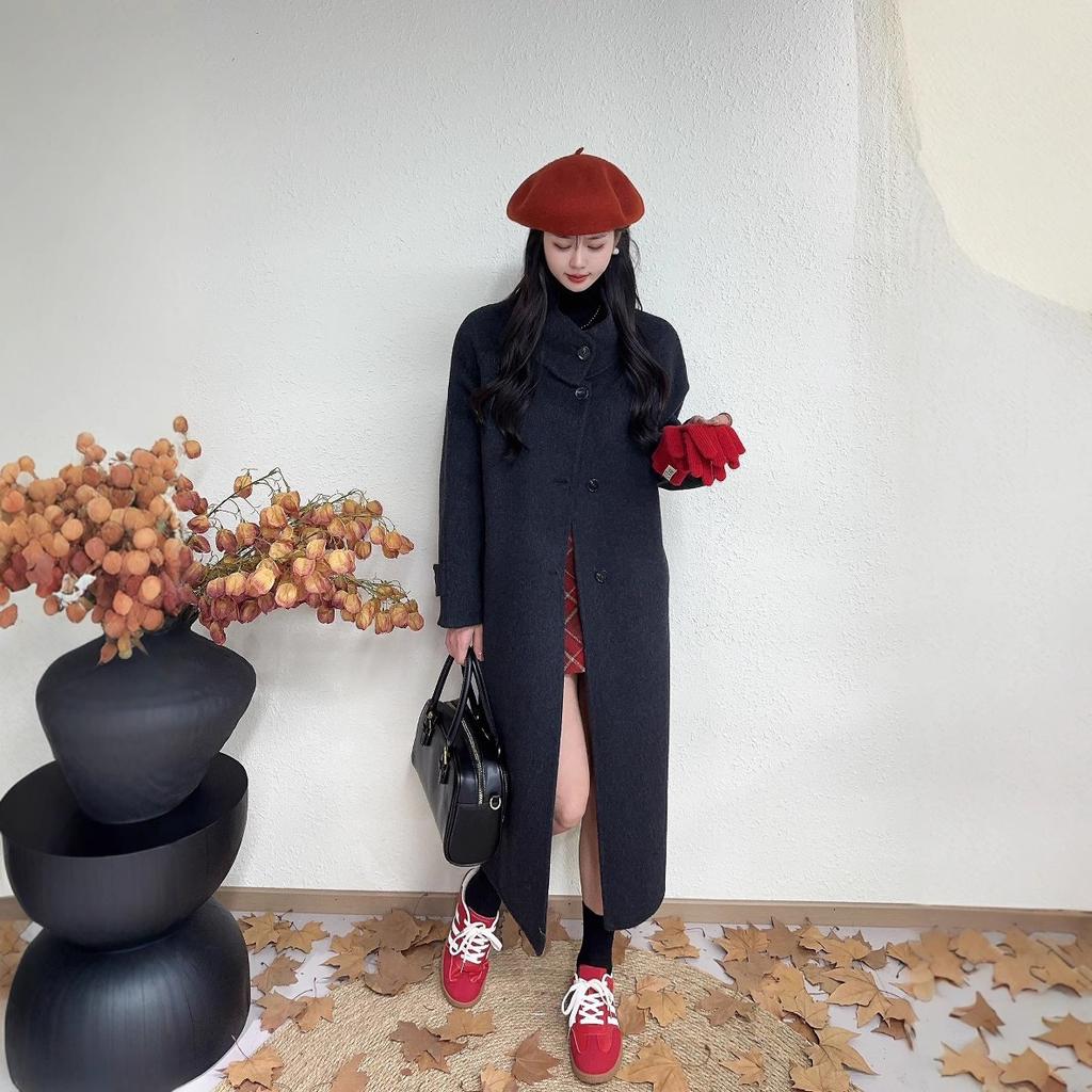 Classic and Fashionable Single-breasted Double-sided Cashmere Coat for Women, Autumn and Winter Style, Slimming Hepburn Style Woolen Coat