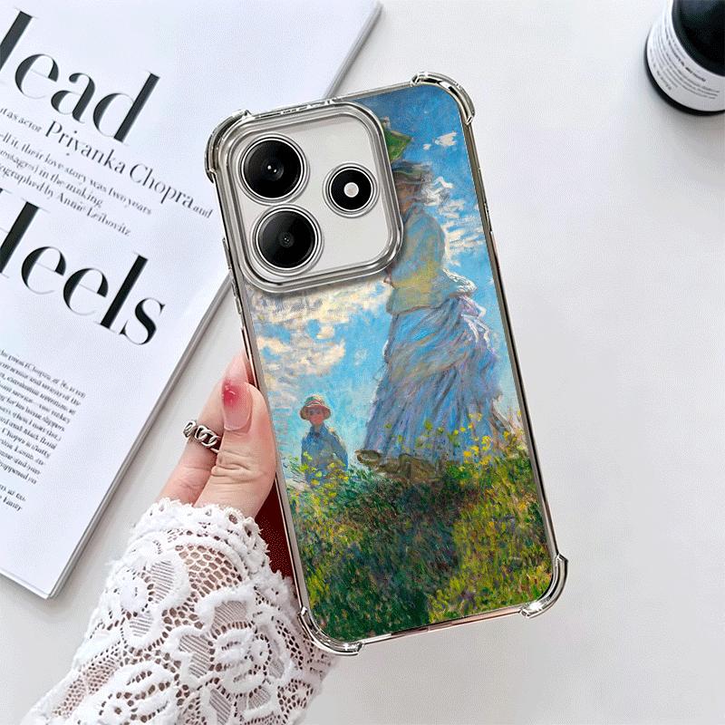 Claude Monet Oil Painting Plating Phone Case For Xiaomi Redmi Note 14 15 Pro Plus 13 12 11 11S 11T 10 9S 9 5G Anti-Fall Airabag