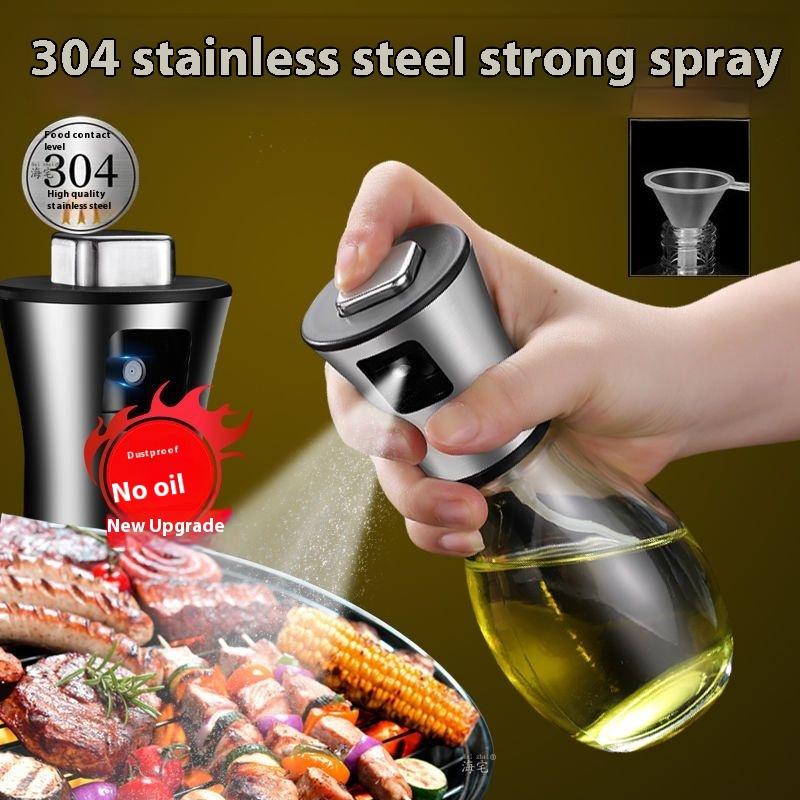Stainless Steel Barbecue Oil Spray Bottle Spray Oil Pot Household Edible Oil Bottle Glass Control Oil Pot