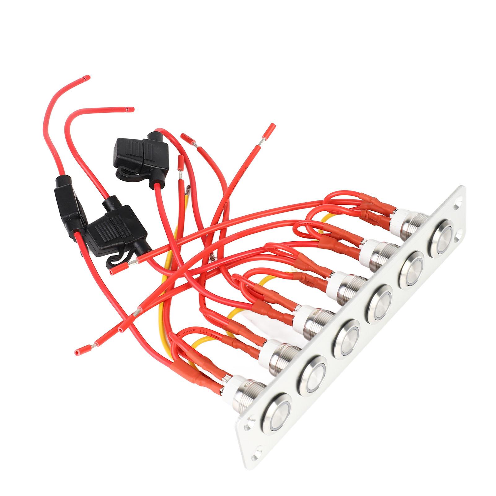 

Pre Wired 6 Gang Push Button Switch Panel with Blue LED Lights for Car RV Yacht 12V24V DC System