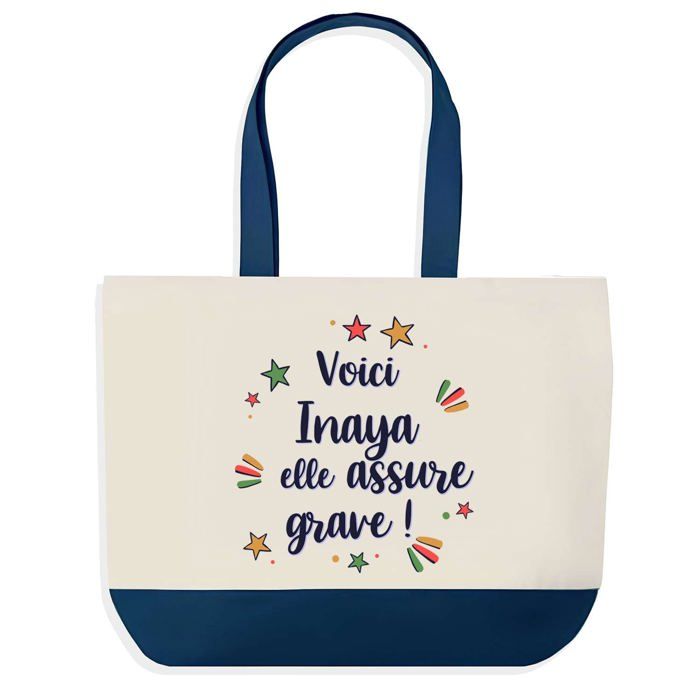 Sac cabas - PLANETEE - Inaya - fond bleu - coton 40 x 45 cm - sans fermeture