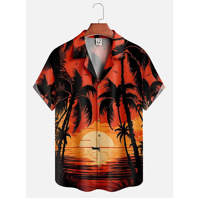 Men's Hawaii Summer Dusk Pattern Casual Shirt 3d Print Beach Funny Short Sleeve Womens Clothes Blouse New Hot Sale Floral