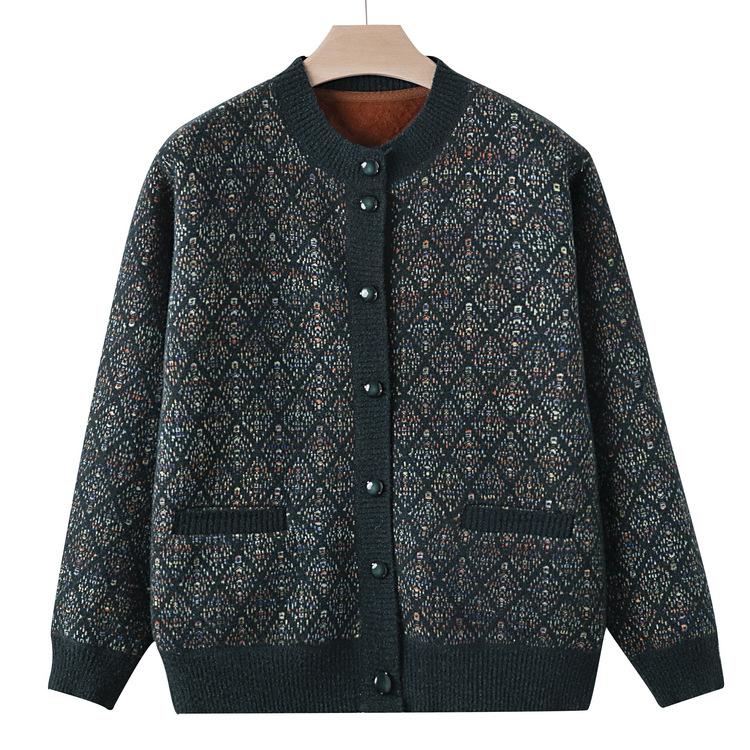 

Одежда для осени для людей среднего и пожилого возраста, свитер с плюшем, женский свитер, кардиган, куртка, одежда для пожилой женщины, бабушки 4XL зелёный