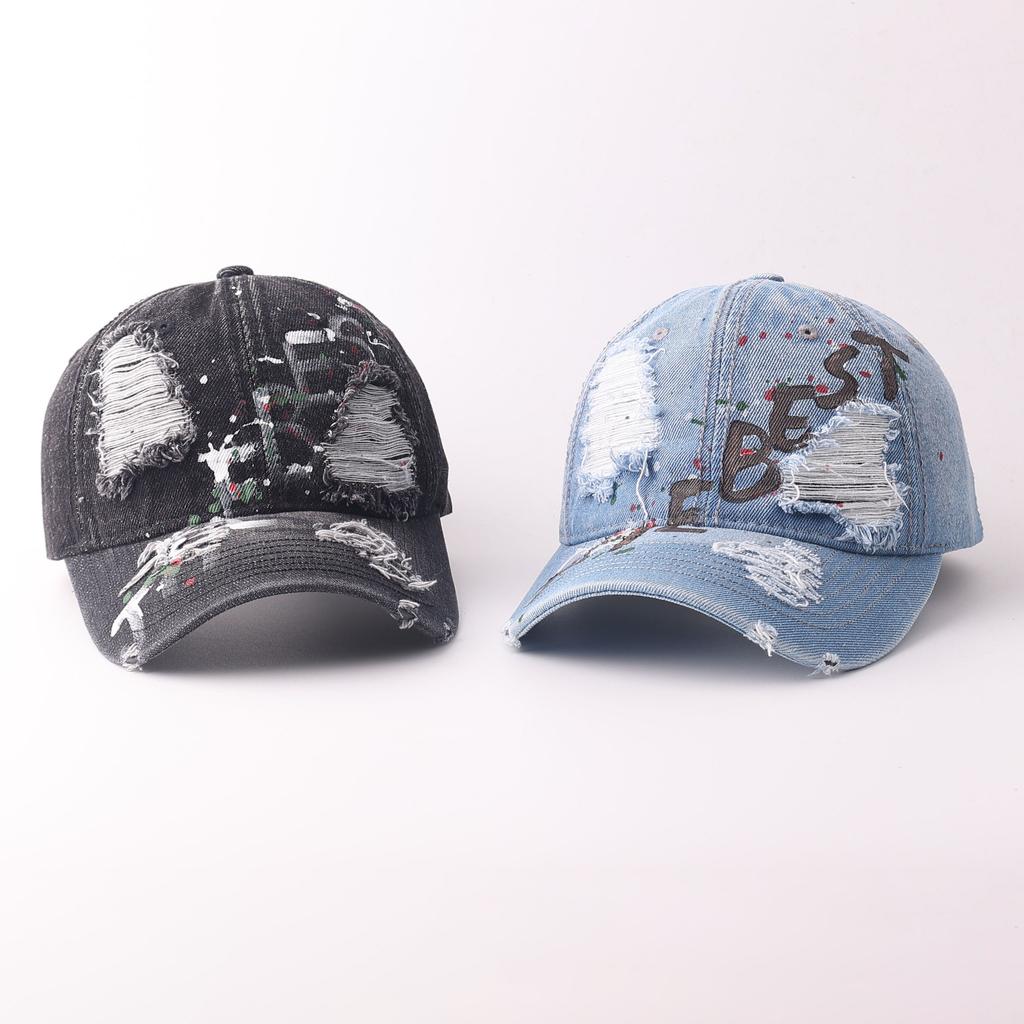 American retro old ripped baseball cap men and women graffiti street hip hop cap wide brim show face small hat