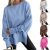 European Size Casual Crew Neck Solid Color Loose Fit Long Sleeve Sweatshirt 2025