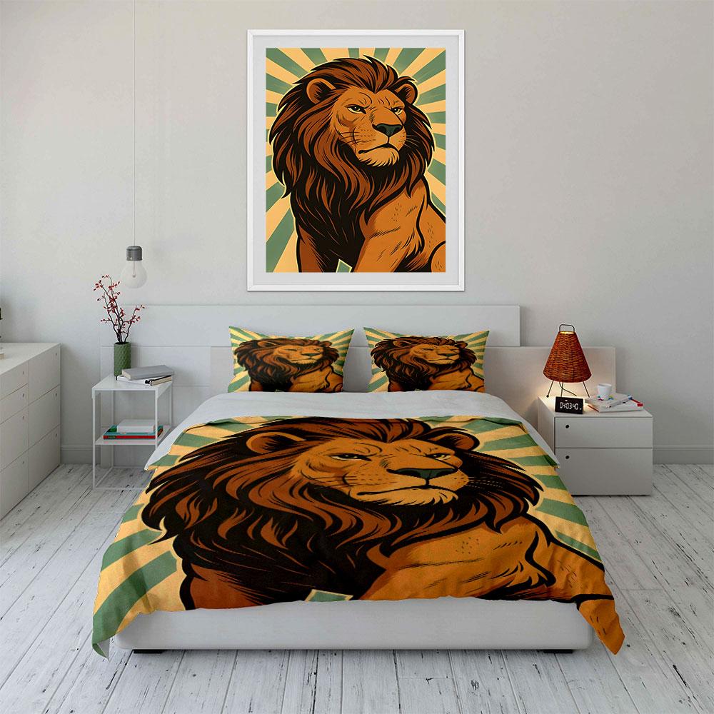 Lion with Striped Background. Bedding Sets Duvet Cover Sets Duvet Covers Pillowcases(1 * Duvet Cover 2 * Pillowcases, Without Duvet Insert)